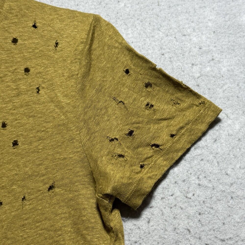 Iro Distressed Tee T-Shirt Women's Small Army Green Clay Linen Short Sleeve Top - Picture 3 of 10